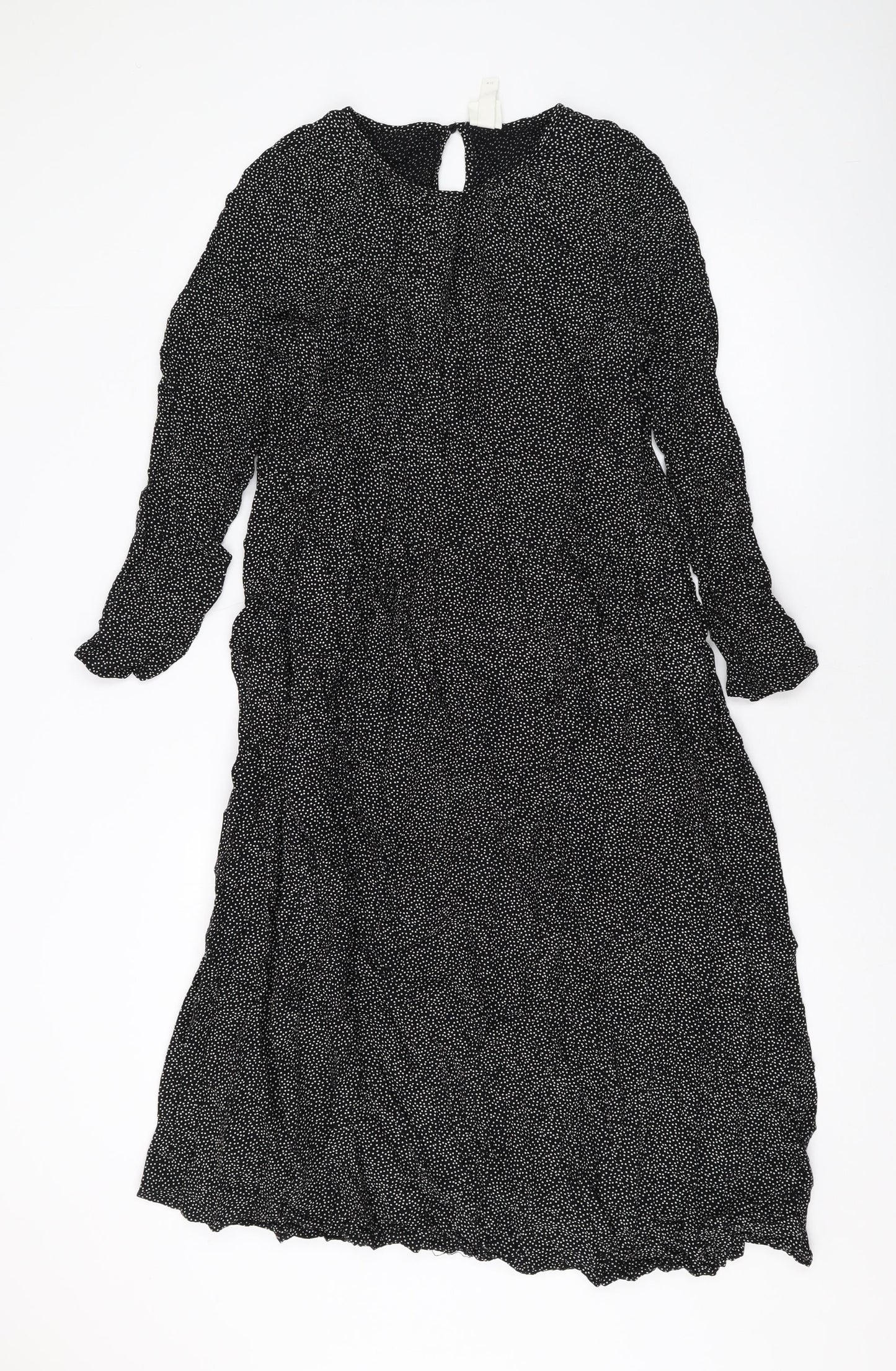 H&M Womens Black Geometric Viscose A-Line Size M Round Neck Button