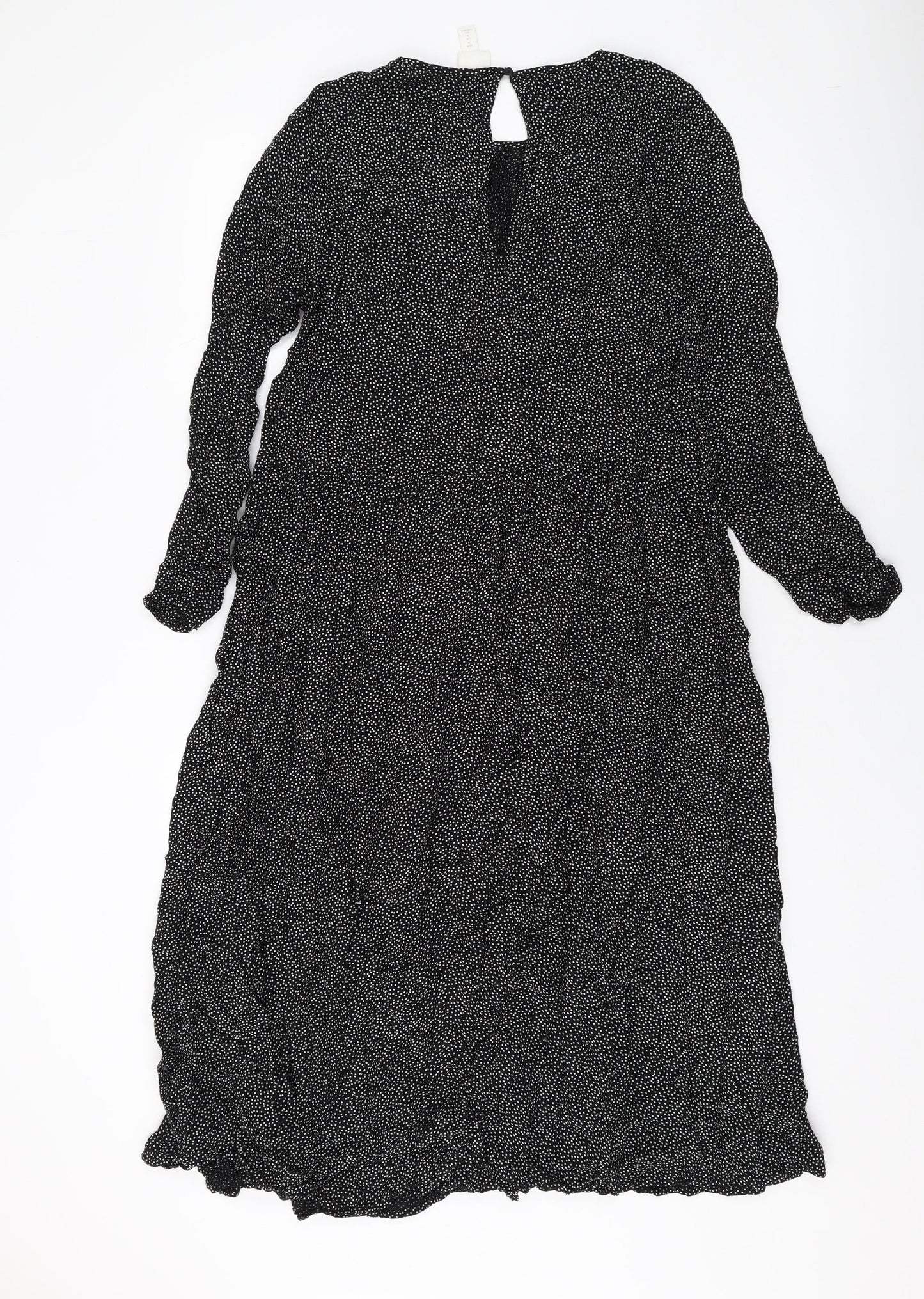 H&M Womens Black Geometric Viscose A-Line Size M Round Neck Button