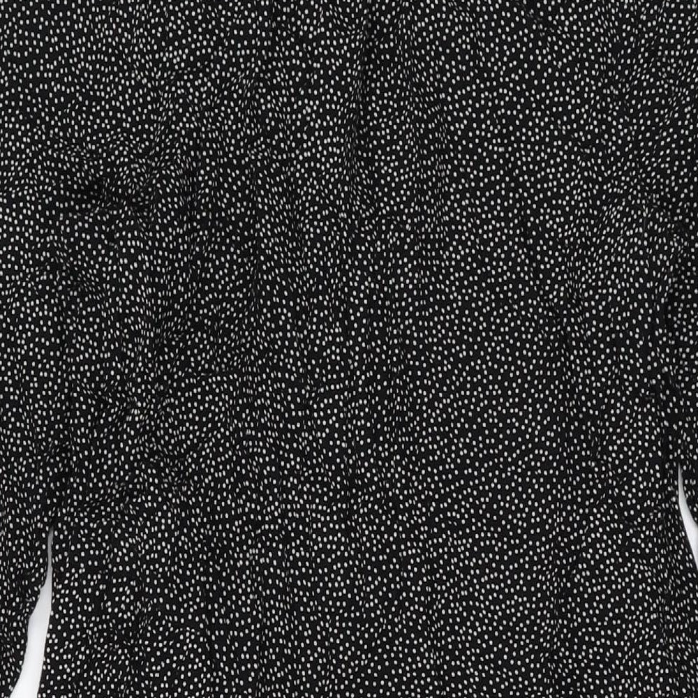 H&M Womens Black Geometric Viscose A-Line Size M Round Neck Button