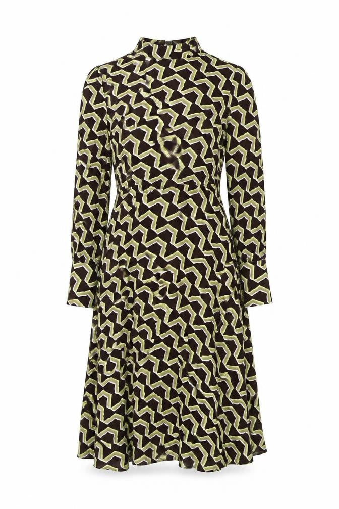 Autograph Womens Brown Geometric Viscose A-Line Size 14 Mock Neck Zip
