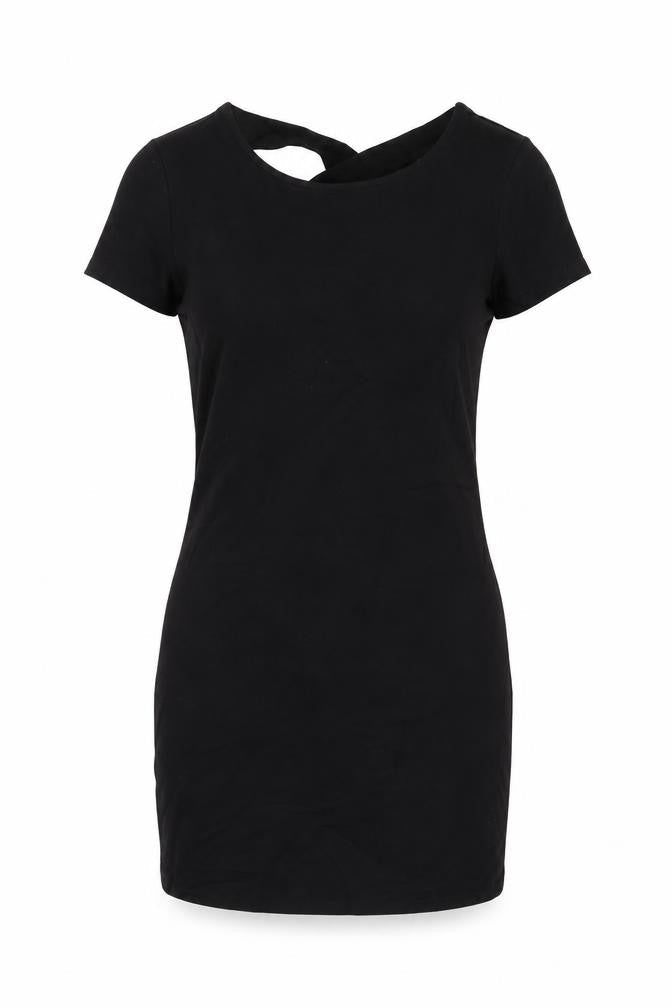 Front view of Red Herring women’s black viscose mini, size UK 8, round neck pullover