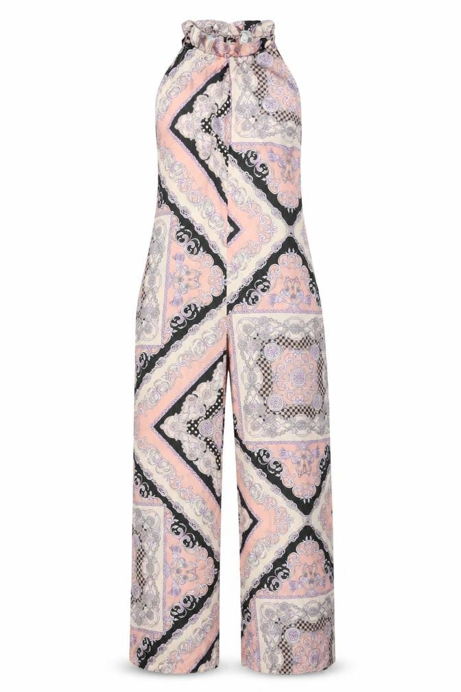 River Island Womens Pink Geometric Polyester Jumpsuit One-Piece Size 8 L28 in Tie - Frill