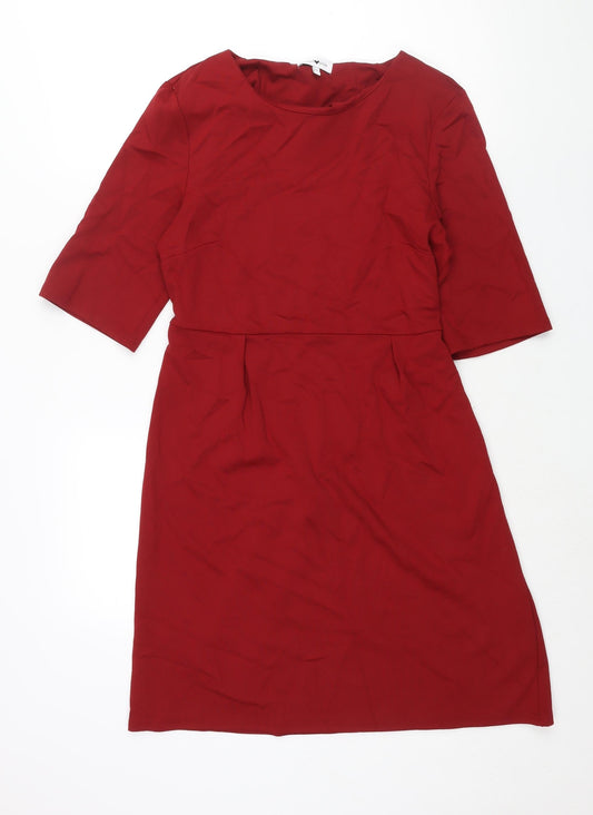 Stylist Pick Womens Red Viscose A-Line Size 12 Round Neck Pullover - Belted