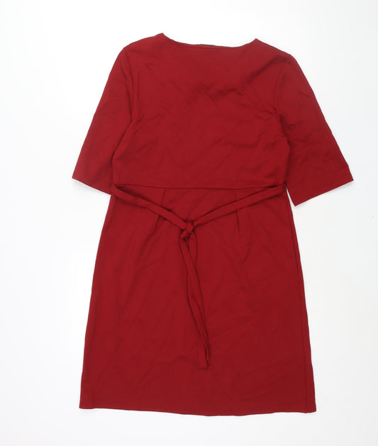 Stylist Pick Womens Red Viscose A-Line Size 12 Round Neck Pullover - Belted