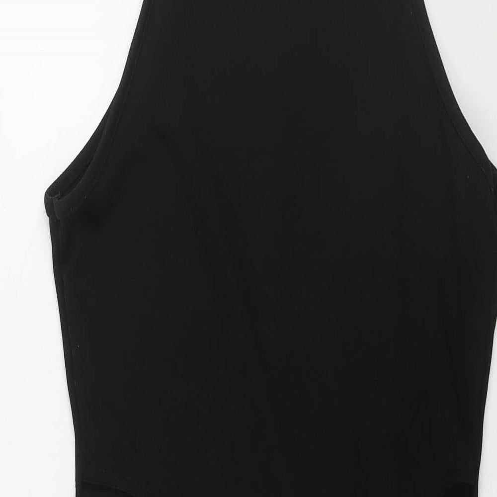 PRETTYLITTLETHING Womens Black Polyester Mini Size 12 Square Neck Pullover - Cut Out