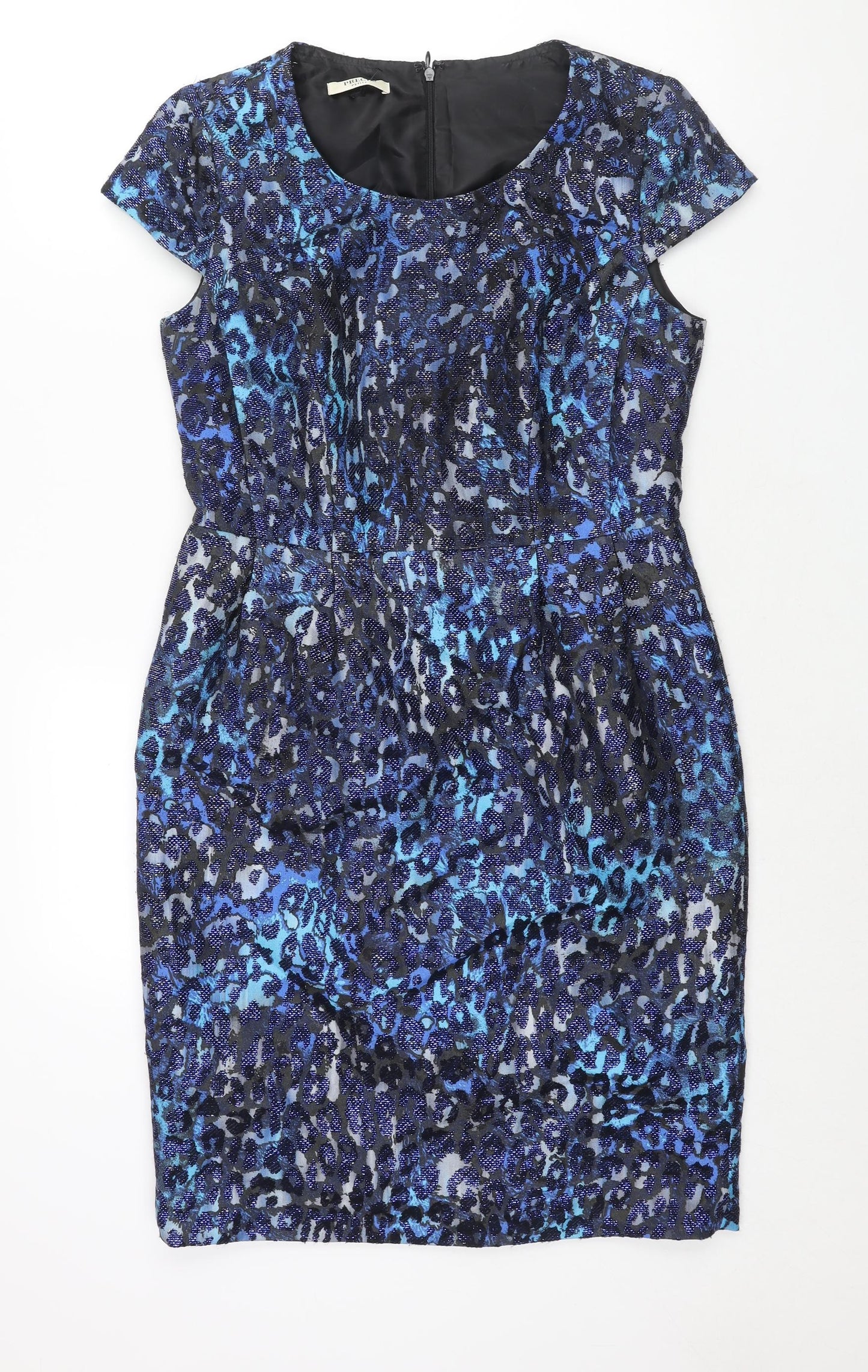 Precis Womens Blue Polyester Shift Size 12 Round Neck Zip - Leopard Print