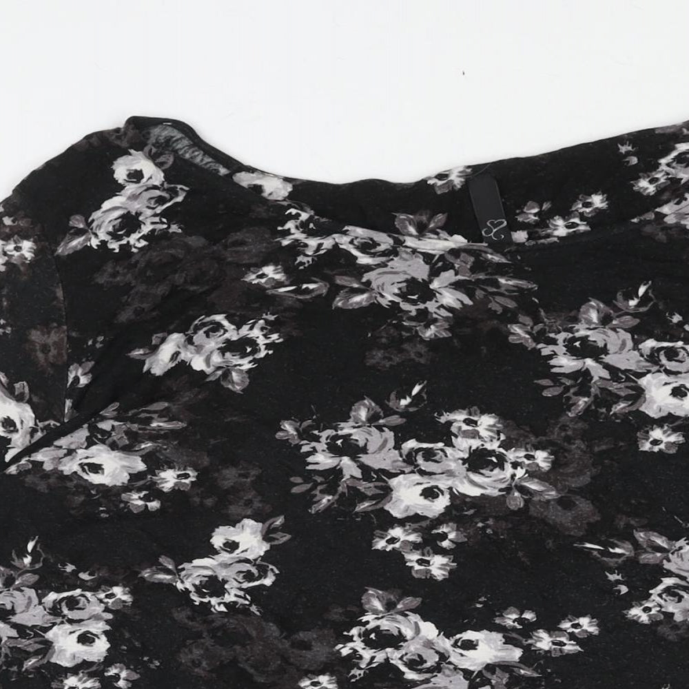 Arcadia Womens Black Floral Viscose Basic Blouse Size 20 Round Neck - Asymmetric Hem