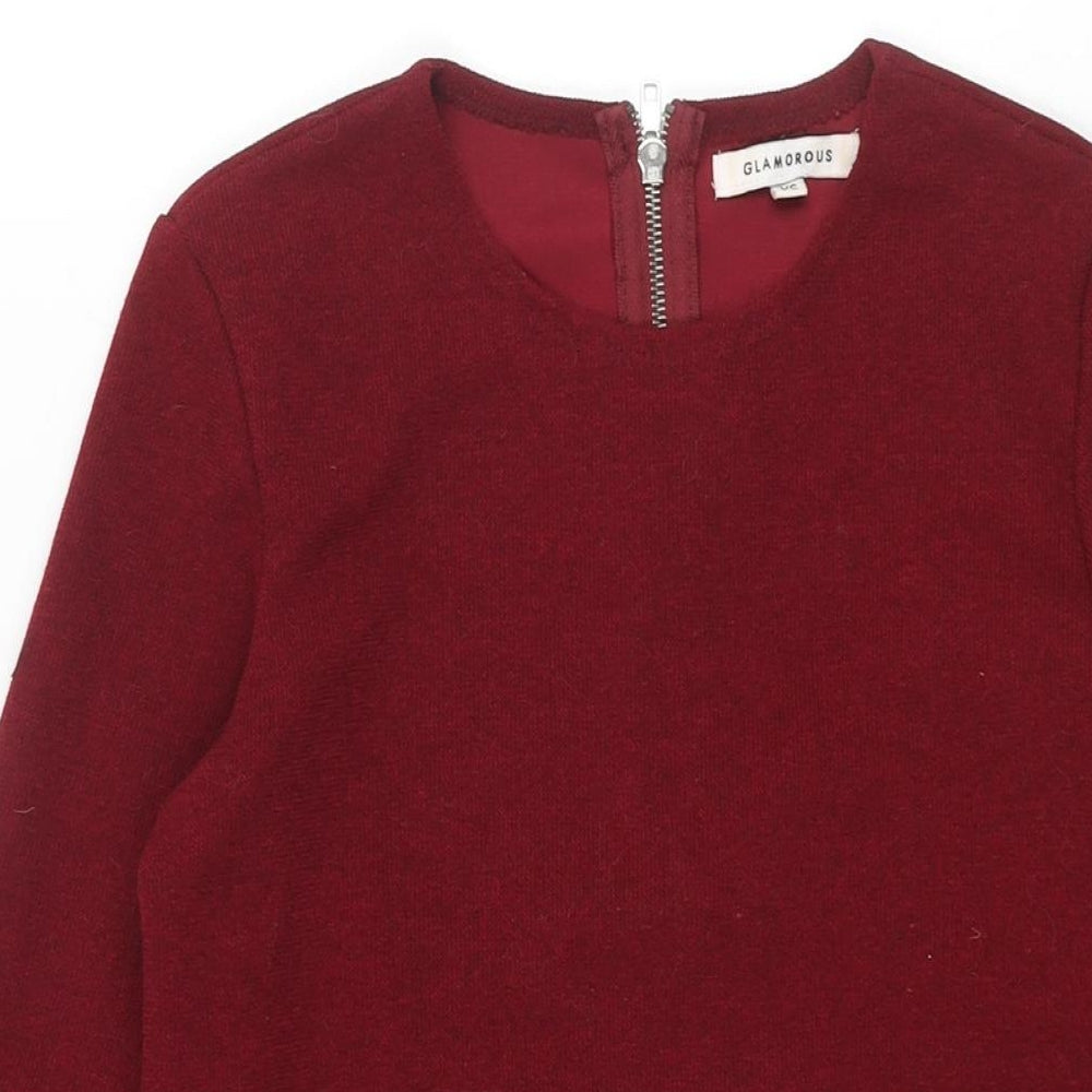 Glamorous Womens Red Polyester Mini Size XS Round Neck Zip