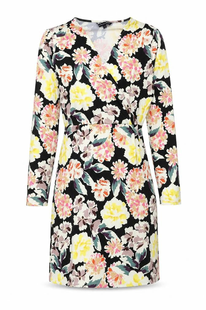 Front view of French Connection women’s multicoloured floral polyester shift, size UK 12, v-neck pullover
