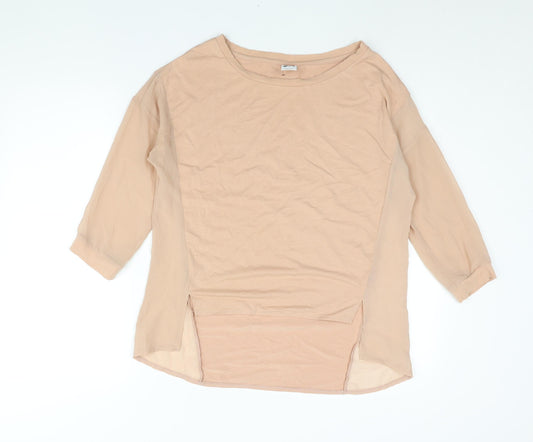 VERO MODA Womens Beige Polyester Basic Blouse Size XS Round Neck - Semi Sheer Panel