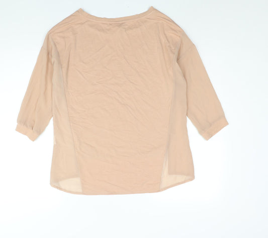 VERO MODA Womens Beige Polyester Basic Blouse Size XS Round Neck - Semi Sheer Panel