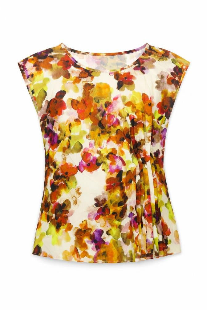 Kaliko Womens Multicoloured Floral Polyester Camisole Blouse Size 8 Round Neck - Pleat Detail