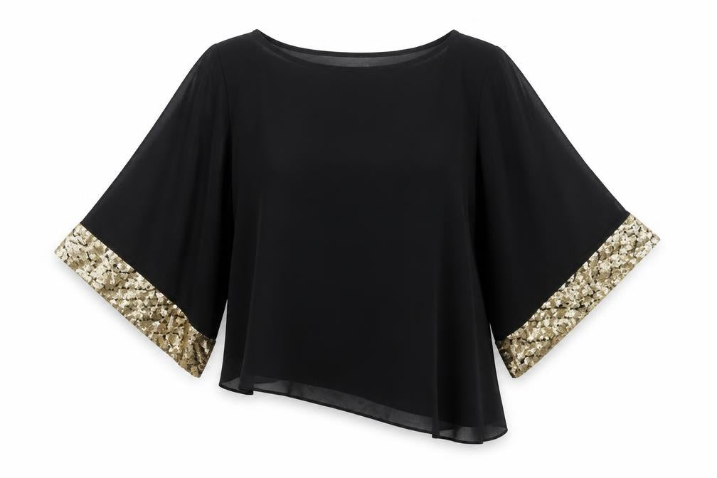 Wallis Womens Black Polyester Basic Blouse Size S Round Neck - Sequin Cuff