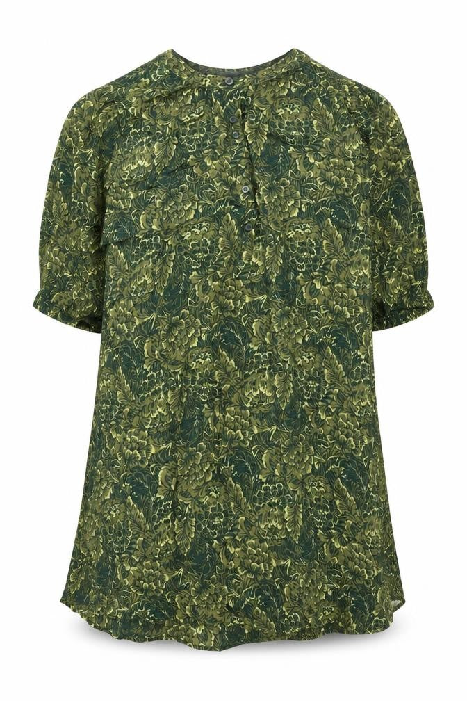 Next Womens Green Floral Viscose Shift Size 16 Round Neck Button