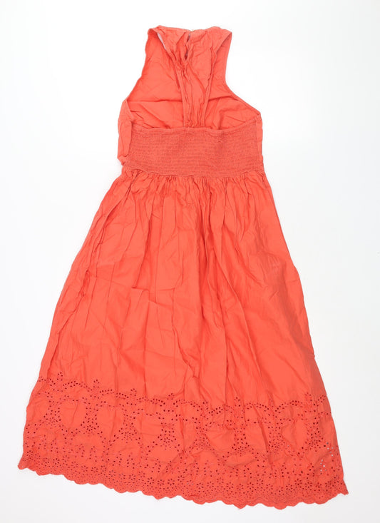 Mango Womens Red Cotton Sheath Size S Round Neck Button - Embroidered Hem