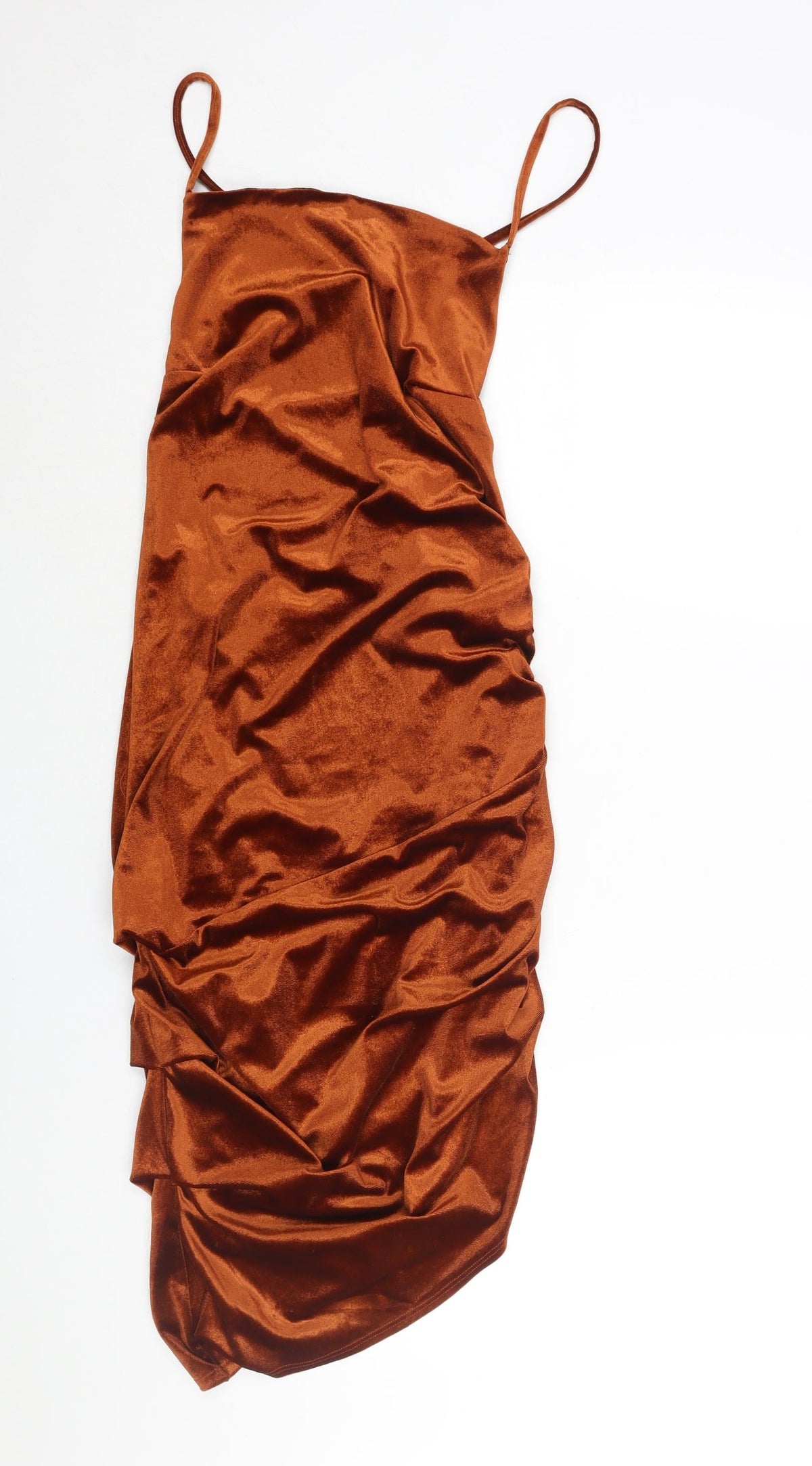 Additional front view of ASOS women’s brown polyester shift, size UK 12, sweetheart lace up - rouched
