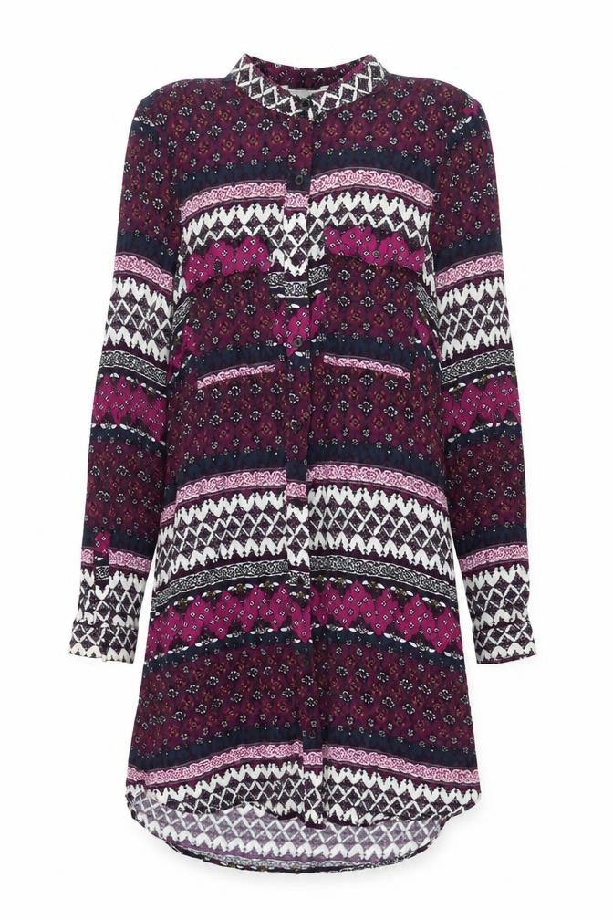 Divided Womens Multicoloured Geometric Viscose Shift Size 14 Round Neck Button