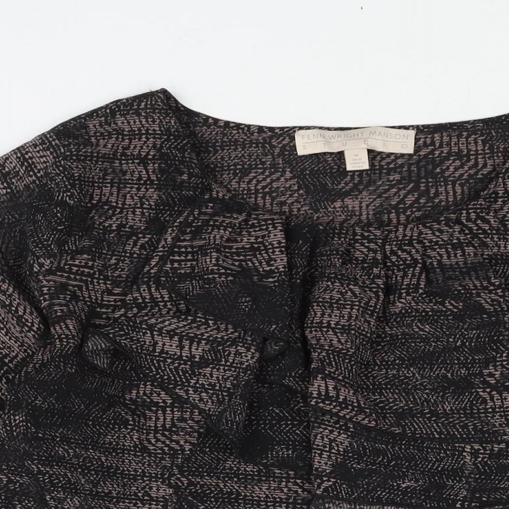 Fenn Wright Manson Womens Black Geometric Polyester Basic Blouse Size 12 Round Neck - Waterfall Frill