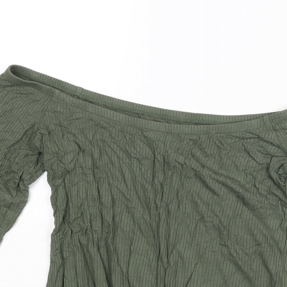 Hollister Womens Green Viscose Basic Blouse Size L Off the Shoulder - Tie Detail