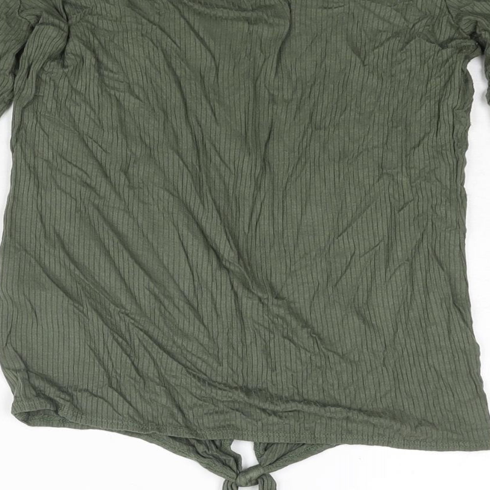 Hollister Womens Green Viscose Basic Blouse Size L Off the Shoulder - Tie Detail