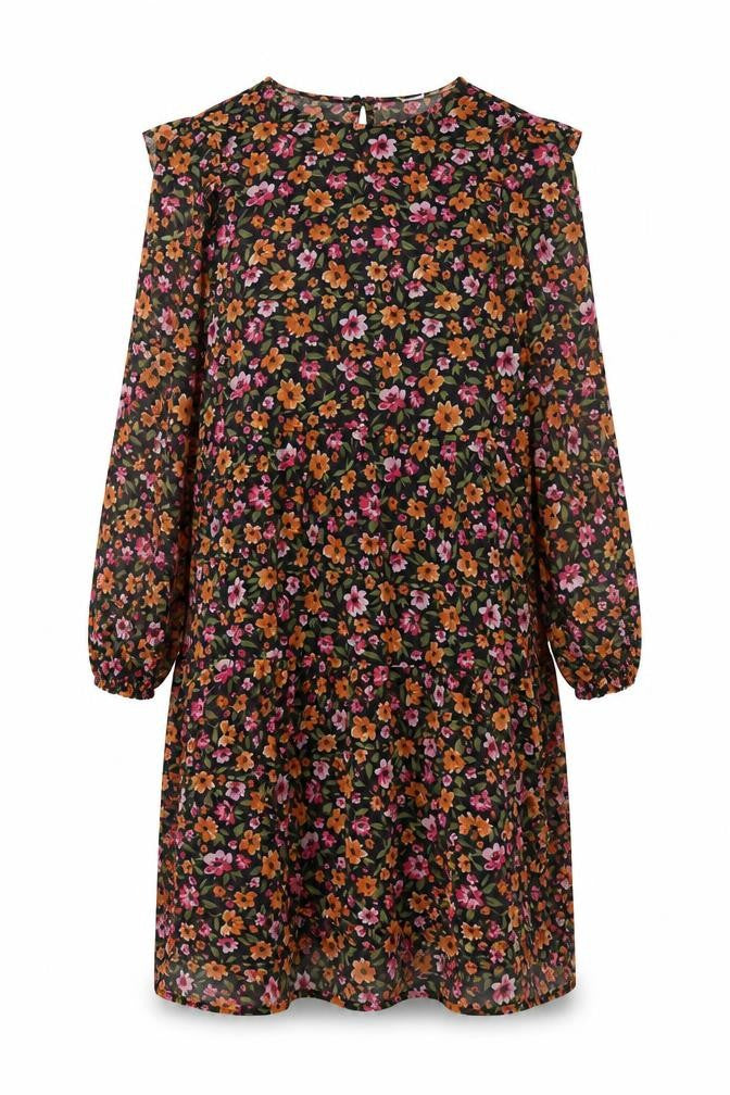 Divided by H&M Womens Multicoloured Floral Polyester Shift Size S Round Neck Button - Frill