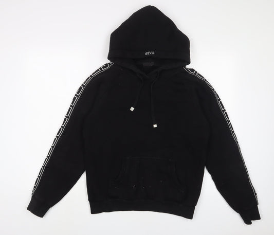 Siarr Mens Black Cotton Pullover Hoodie Size S