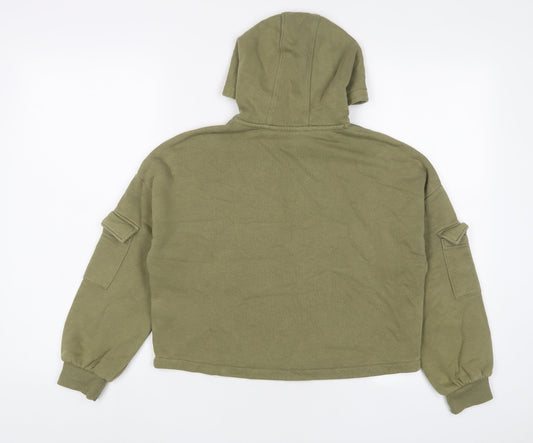Marks and Spencer Girls Green Cotton Pullover Hoodie Size 10-11 Years Pullover