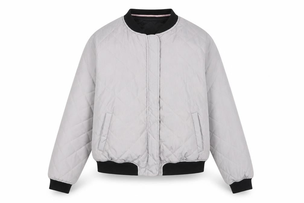 Front view of New Look girls’ grey bomber jacket jacket, size 14-15, years zip