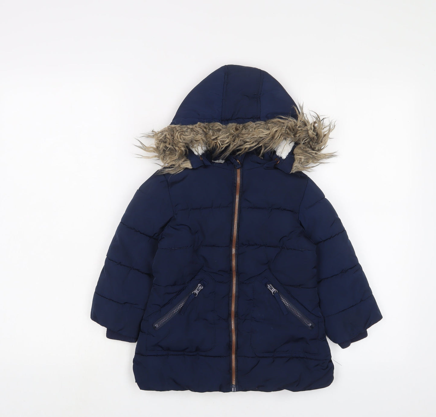 John Lewis Boys Blue Basic Coat Coat Size 3 Years Zip