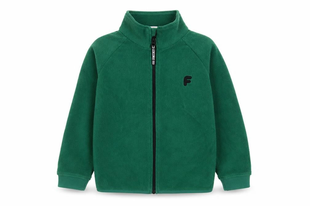 Front view of FIX boys’ green jacket, size 5-6, years zip