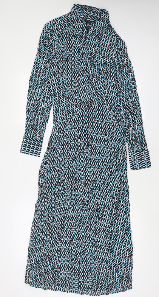 Marks and Spencer Womens Multicoloured Geometric Viscose A-Line Size 6 Collared Button