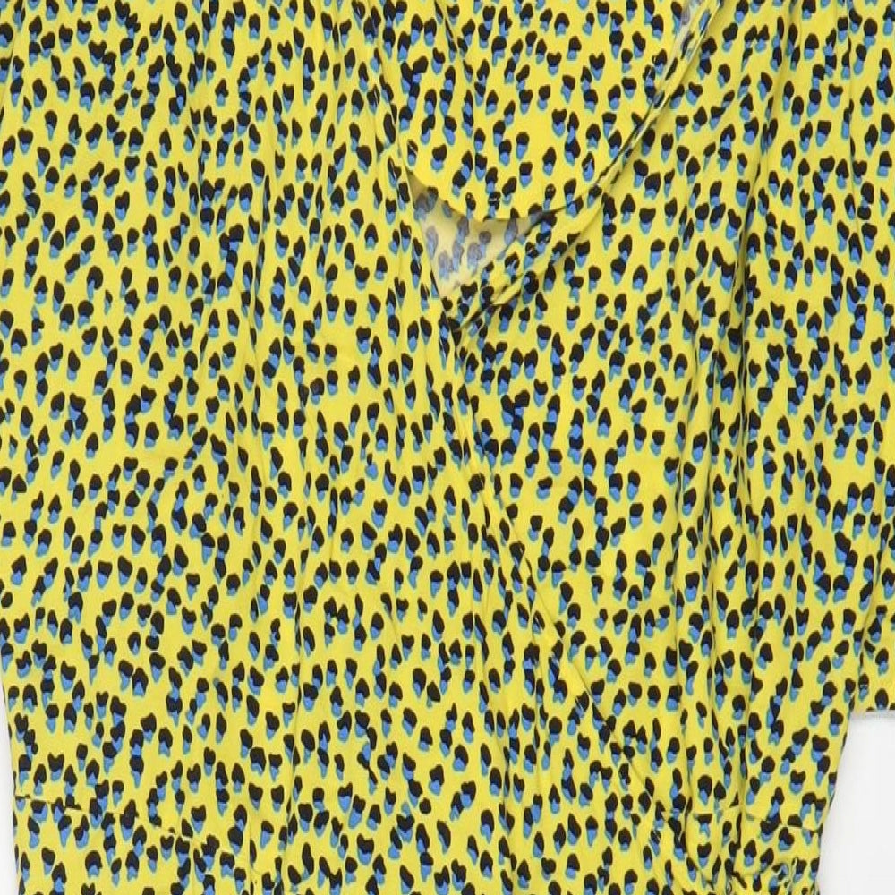 NEXT Womens Yellow Geometric Viscose Wrap Dress Size 16 V-Neck Tie