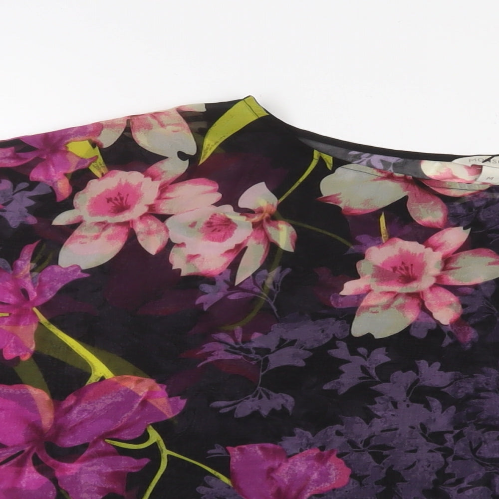 Monsoon Womens Purple Floral Polyester Basic T-Shirt Size M Crew Neck