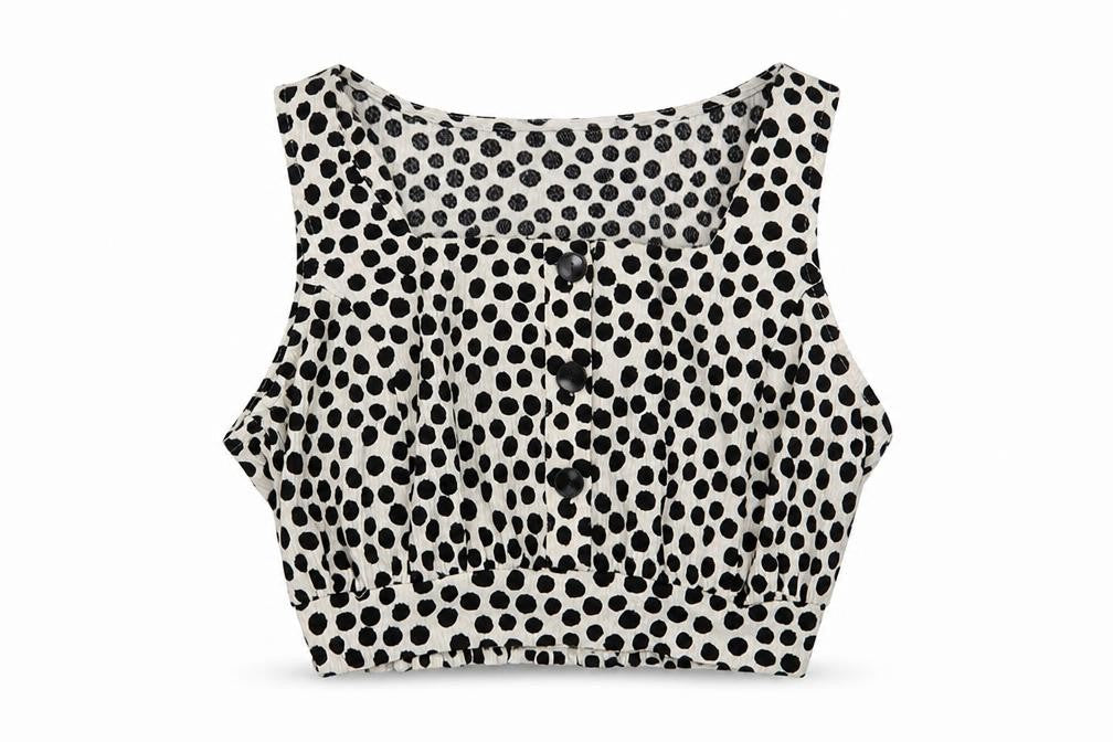 New Look Womens Beige Polka Dot Polyester Cropped Tank Size 10 Scoop Neck