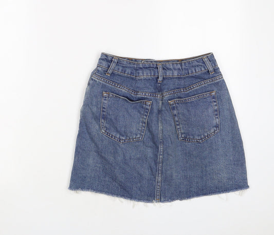 Topshop Womens Blue Cotton A-Line Skirt Size 10 Zip