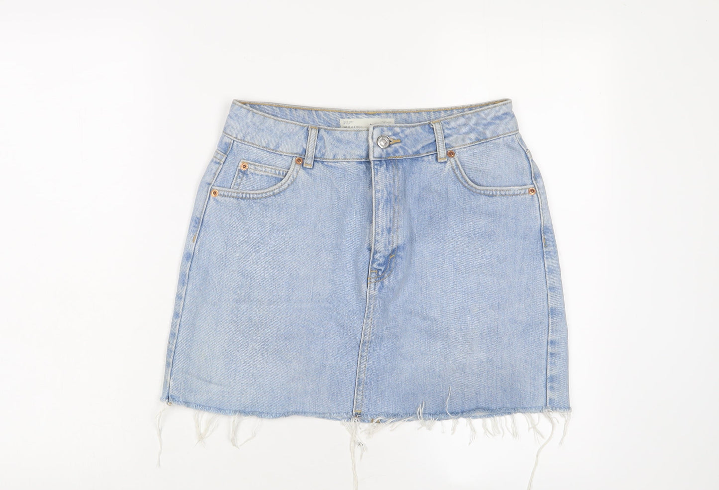 Topshop Womens Blue Cotton A-Line Skirt Size 10 Zip