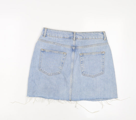 Topshop Womens Blue Cotton A-Line Skirt Size 10 Zip