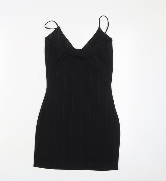 U.MAY Womens Black Polyester Bodycon Size S V-Neck Pullover