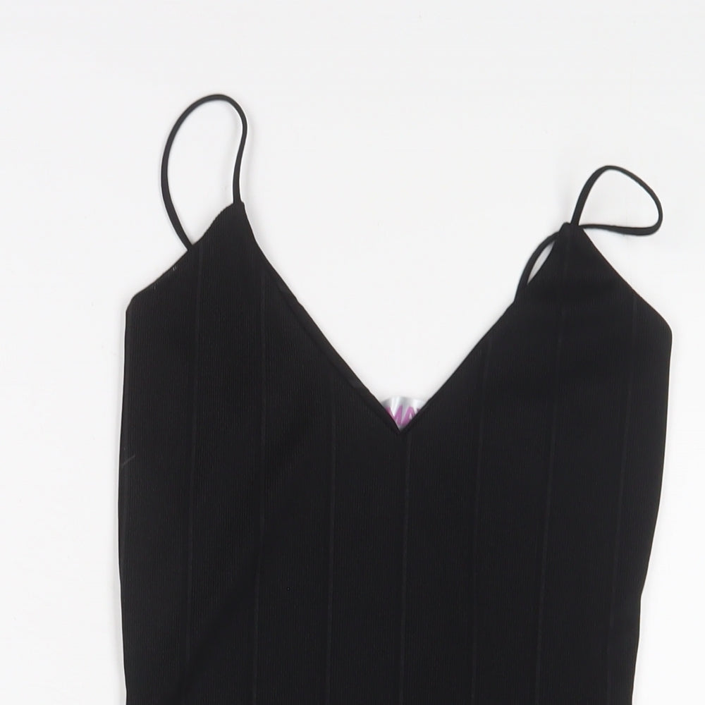 U.MAY Womens Black Polyester Bodycon Size S V-Neck Pullover