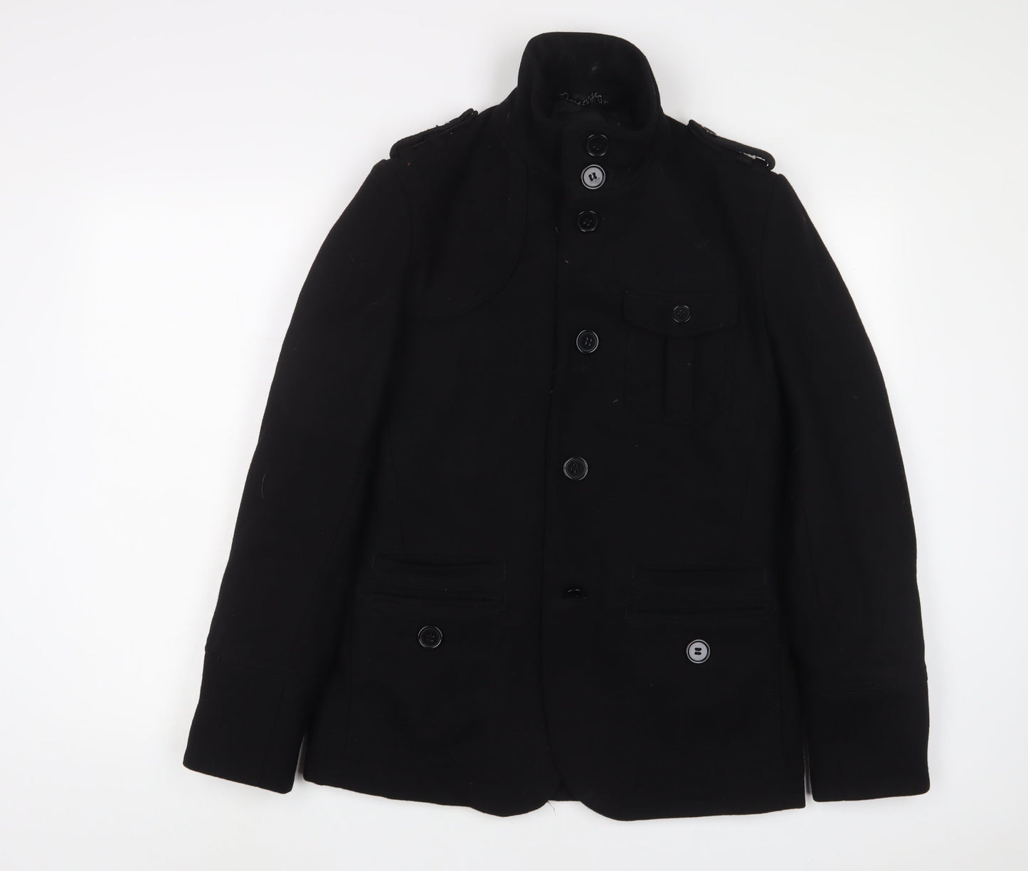 H&M Mens Black Military Jacket Jacket Size S Button
