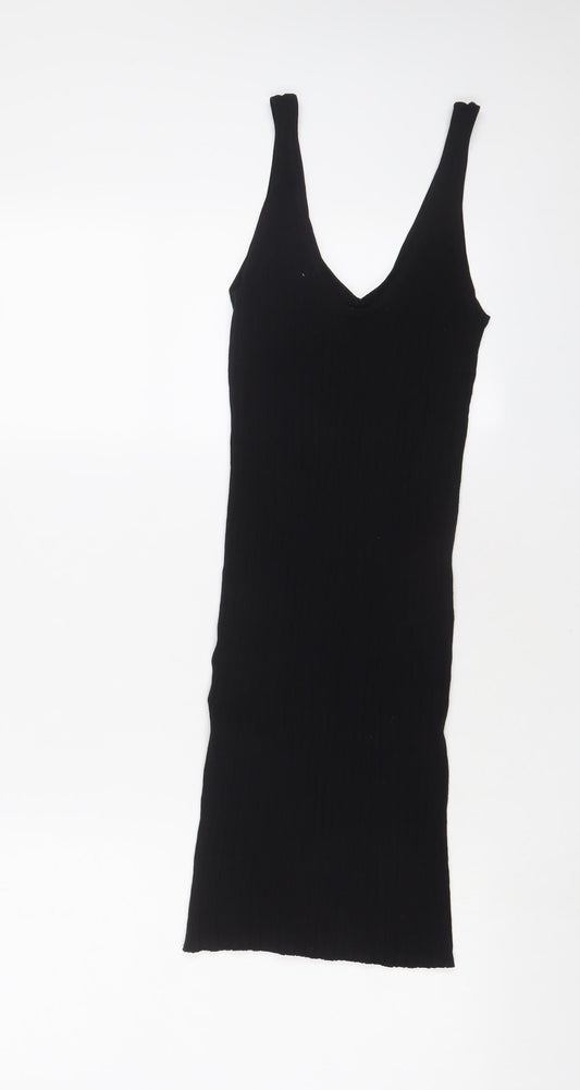 Bershka Womens Black Viscose Bodycon Size S V-Neck Pullover
