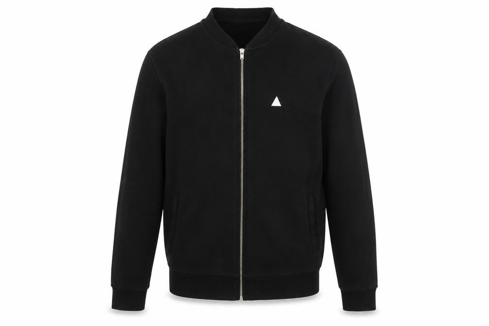 Front view of ASOS men’s black cotton full zip sweatshirt, size M