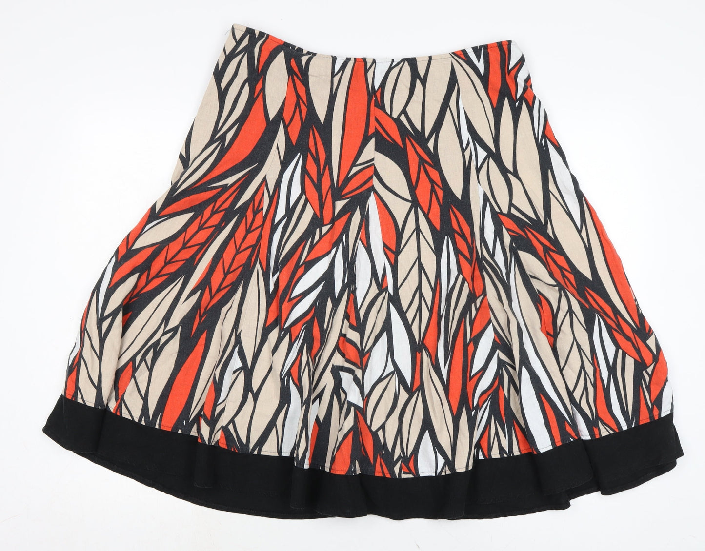 Marks and Spencer Womens Multicoloured Linen Flare Skirt Size 14 Regular Zip