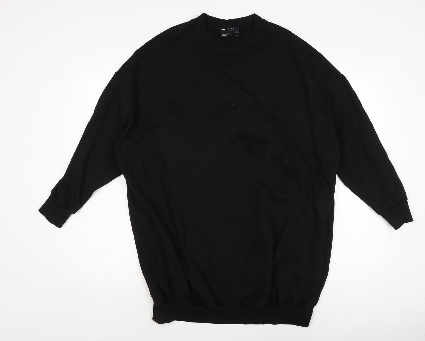 ASOS Womens Black Cotton Jumper Dress Size 10 Crew Neck