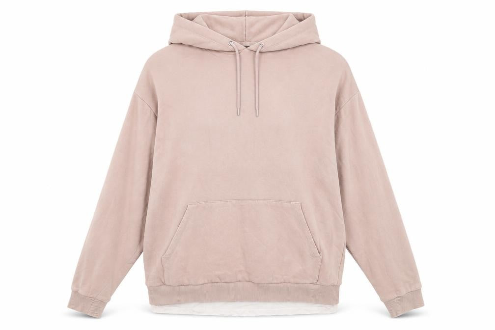 Front view of ASOS women’s pink cotton pullover hoodie, size M
