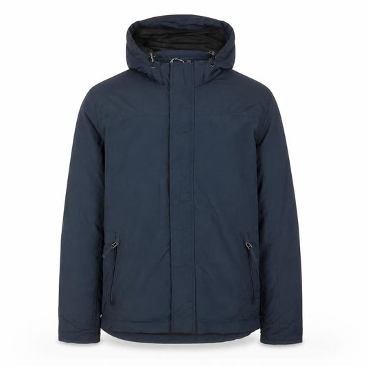 Front view of Atlantic Bay men’s blue jacket, size M, zip