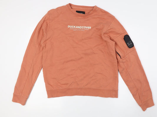 Duck and Cover Mens Orange Cotton Henley Sweatshirt Size M