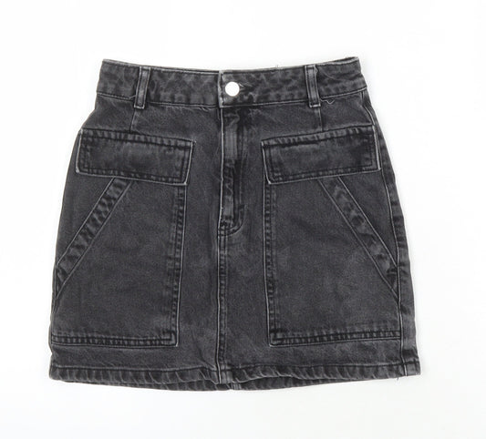 Top Shop Womens Black Herringbone Cotton Mini Skirt Size 6