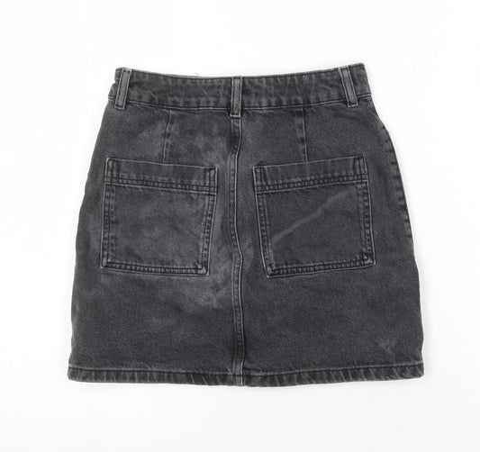 Top Shop Womens Black Herringbone Cotton Mini Skirt Size 6