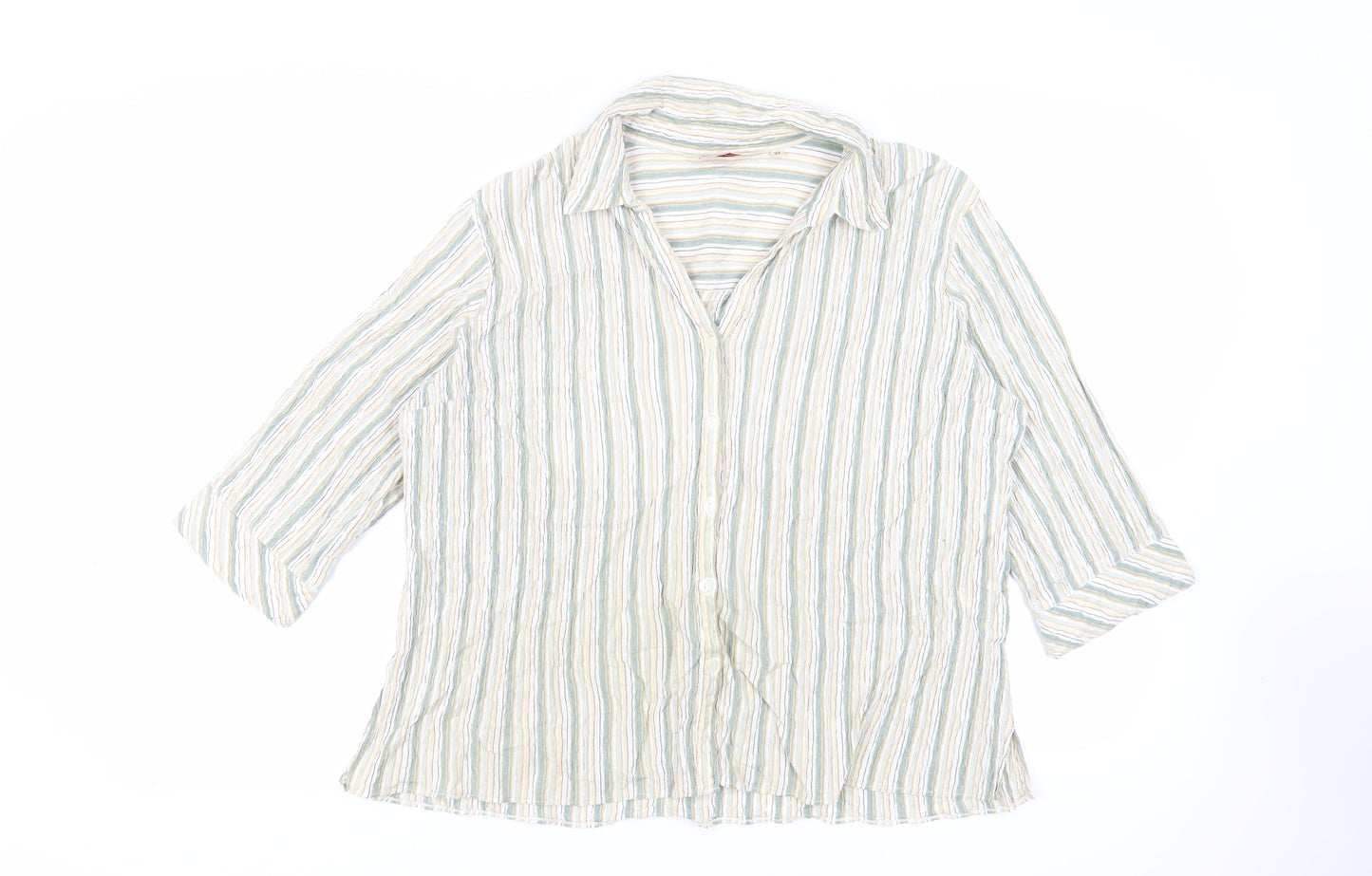 EWM Womens Green Striped Cotton Basic Button-Up Size 22 Collared